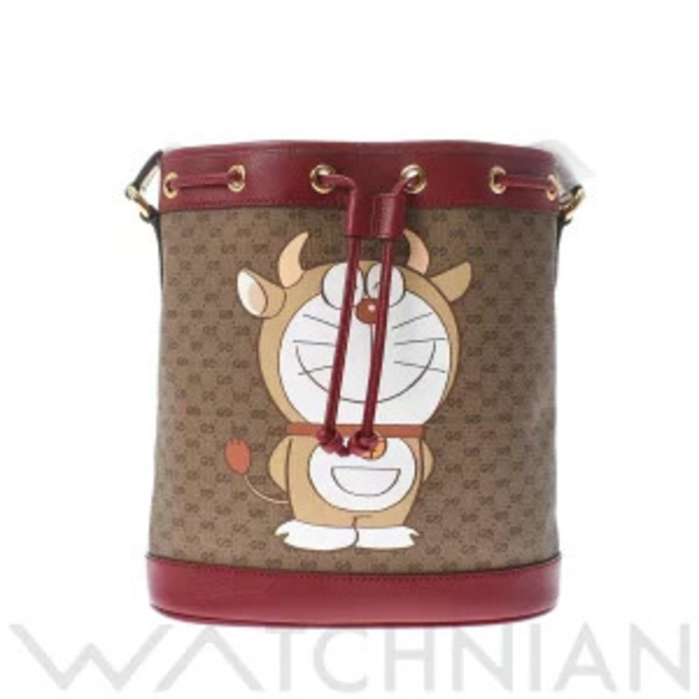 Gucci Doraemon Collaboration Beige Ebony GG Supreme Canvas Leather Shoulder Bag